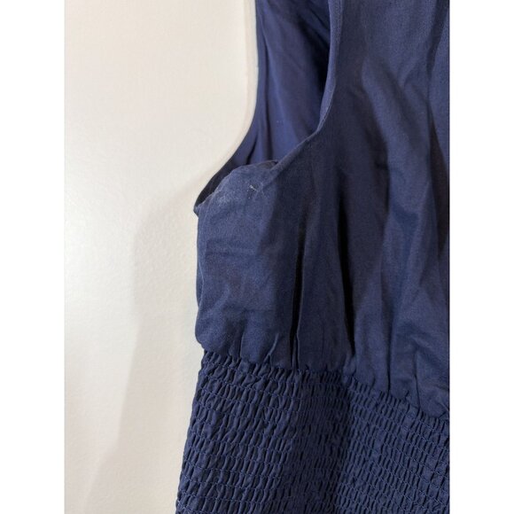 Anthropologie Navy Blue Sleeveless Blouse Size XL Ruffled Hem Zip Up Minimalist - Picture 9 of 9